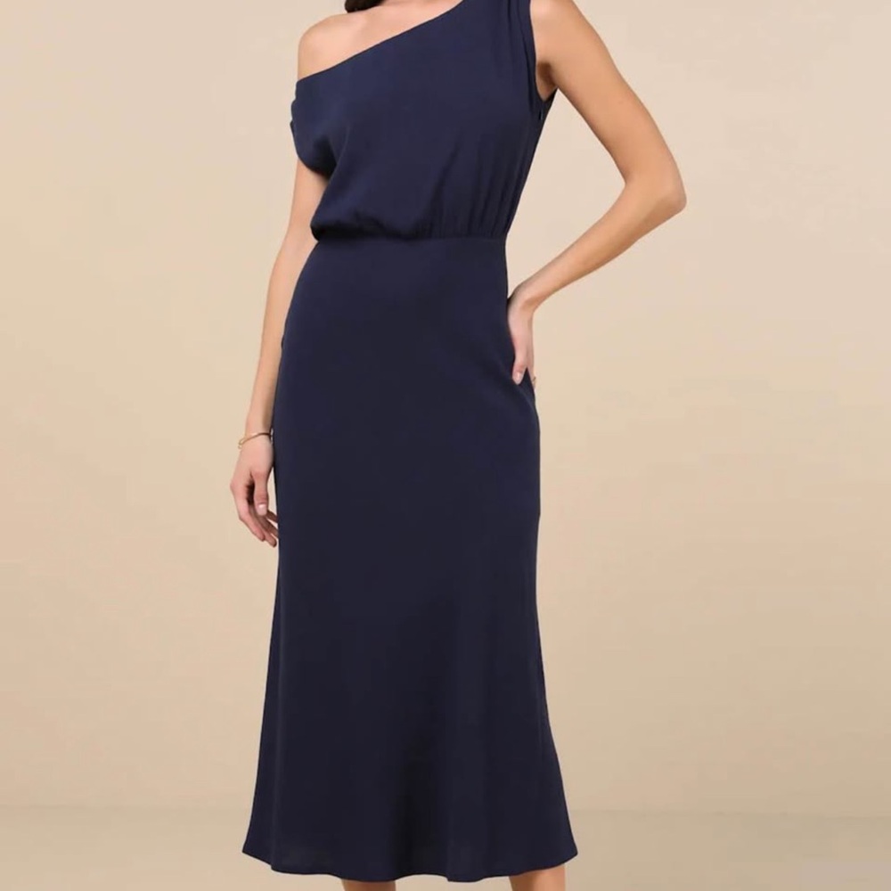 Lulu's One-Shoulder Midi Dress in Navy